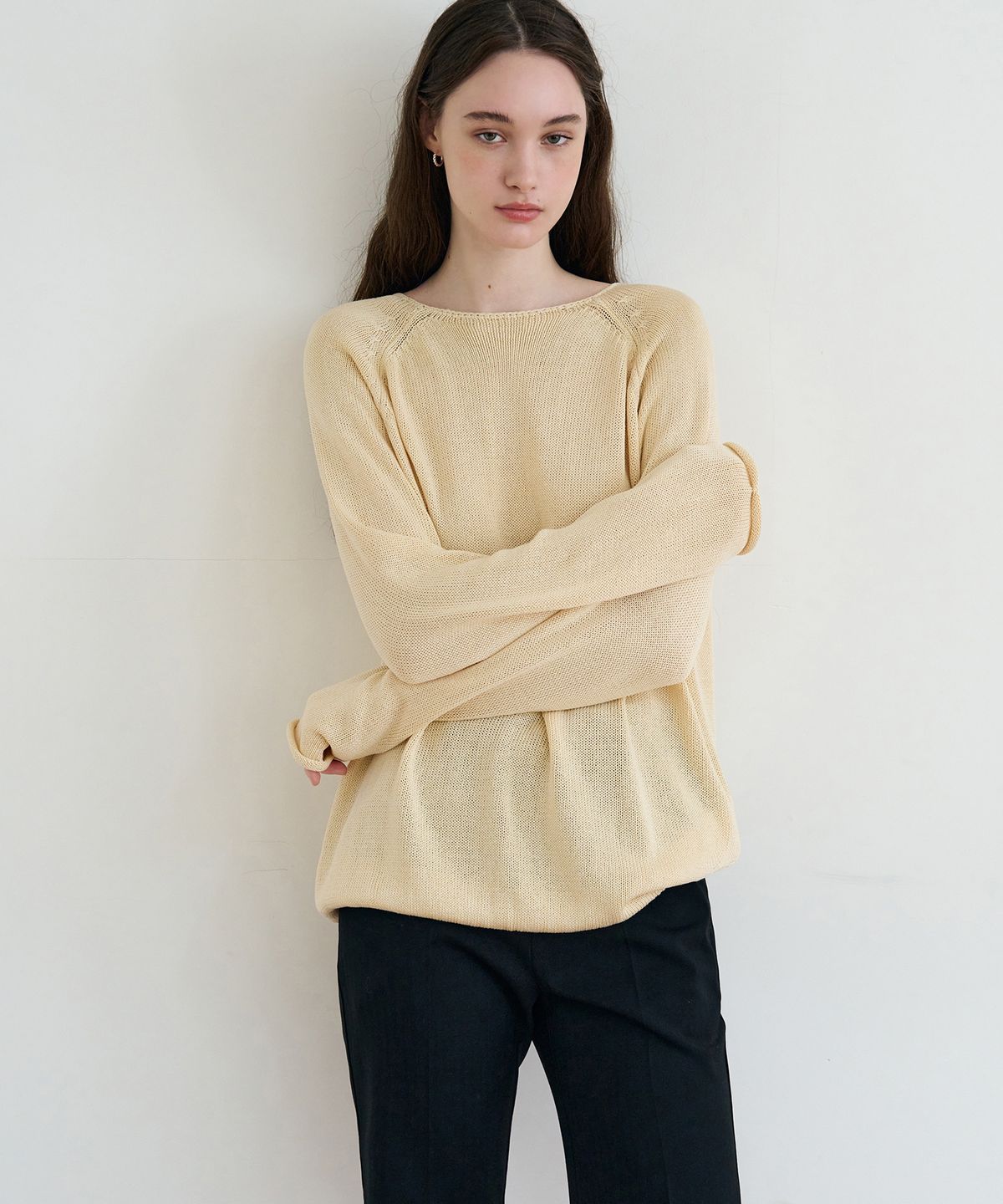 드로우핏 우먼(DRAWFIT WOMEN) 썸머 린넨 보트넥 니트 [OATMEAL]