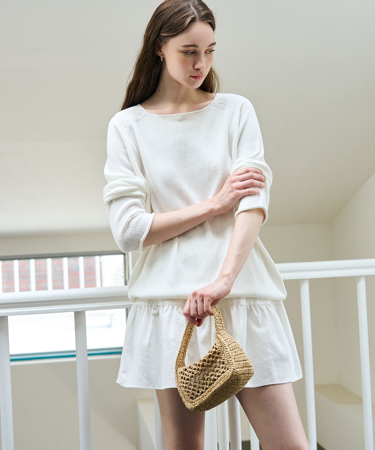 드로우핏 우먼(DRAWFIT WOMEN) 썸머 린넨 보트넥 니트 [WHITE]