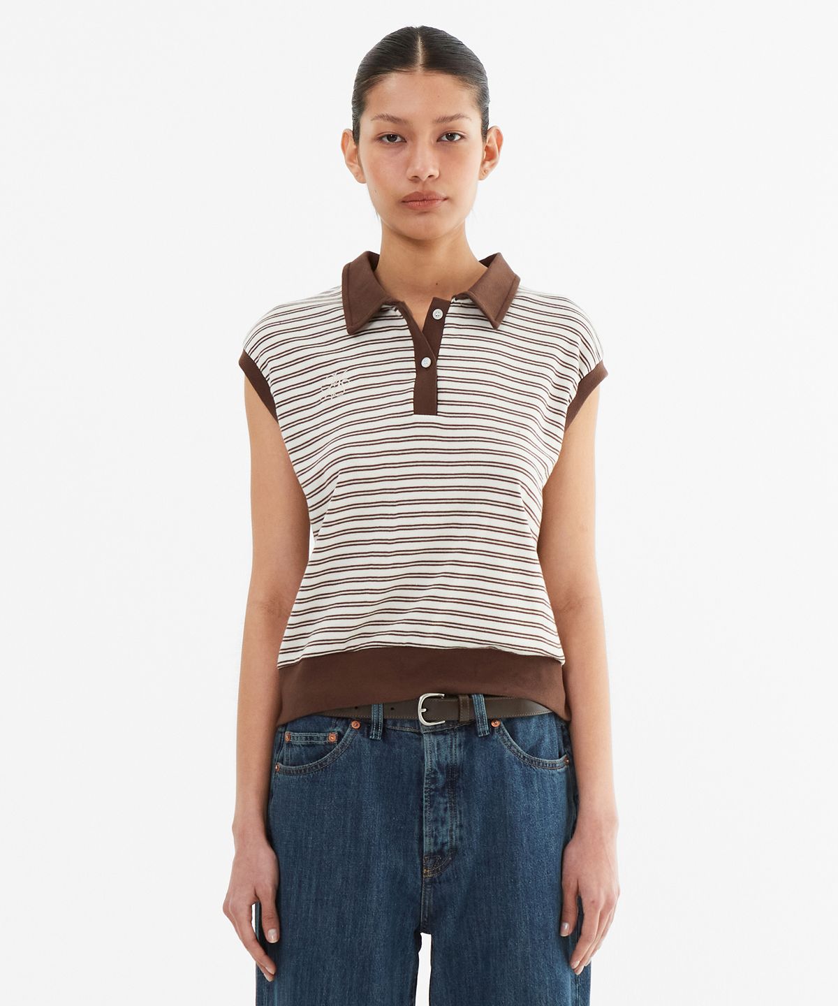 미나수(MENASOO) Color Combination Stripe Sleeveless_Brown