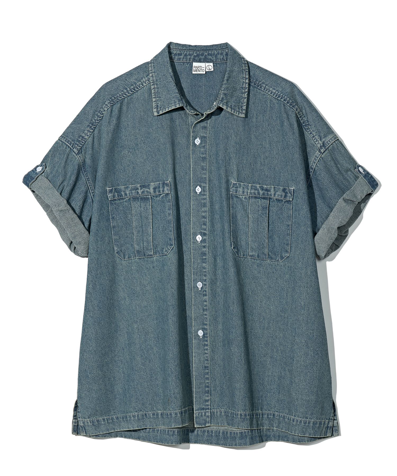 PARTIMENTOのWashed denim roll-up half shirt MUSINSA | PARTIMENTO Washed denim roll-up half shirt blue