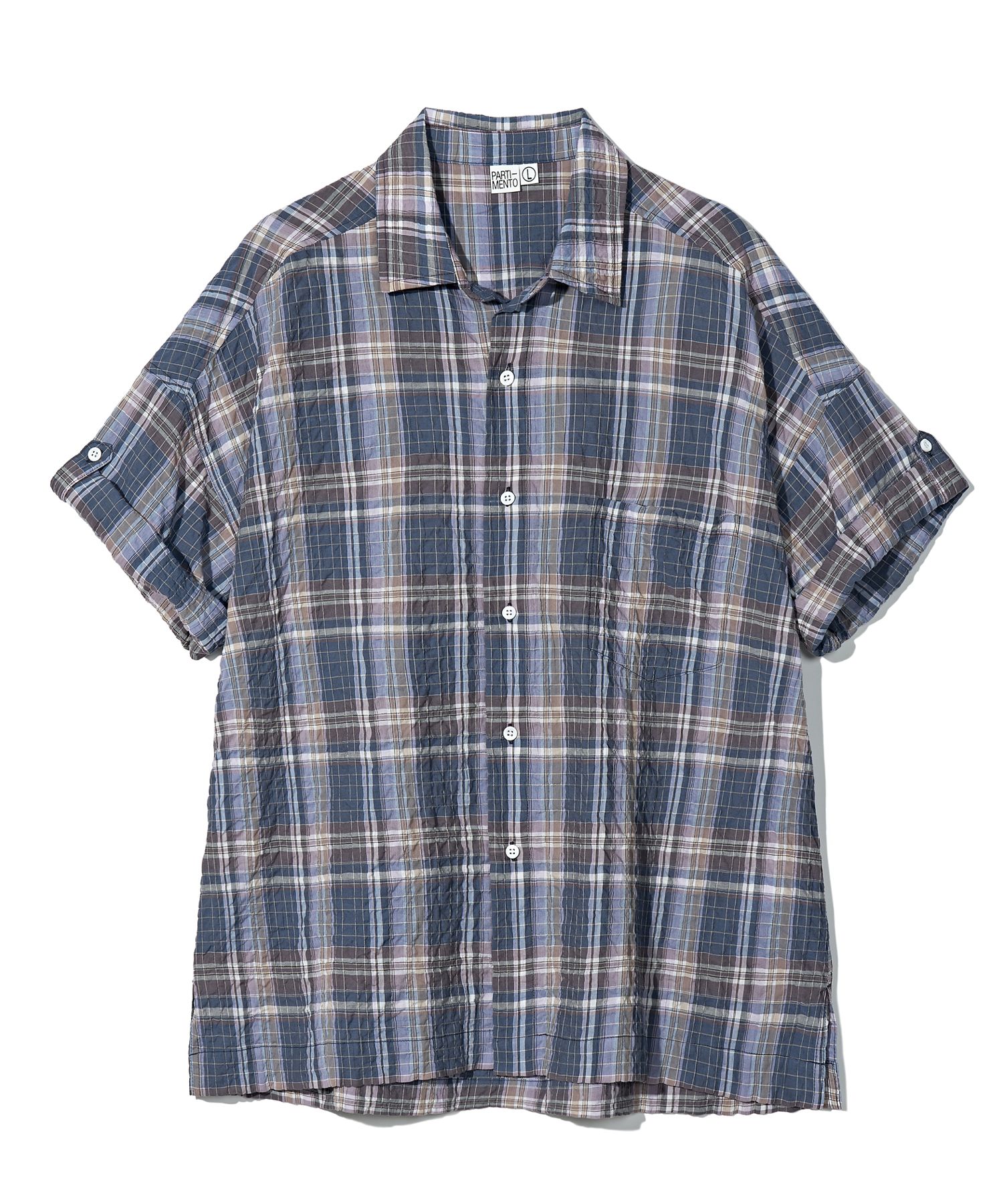 PARTIMENTOのMadras Check Roll Up Half Shirt MUSINSA | PARTIMENTO Madras Check Roll Up Half Shirt Navy