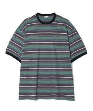 빈티지 보더 스트라이프 링거 티 그린