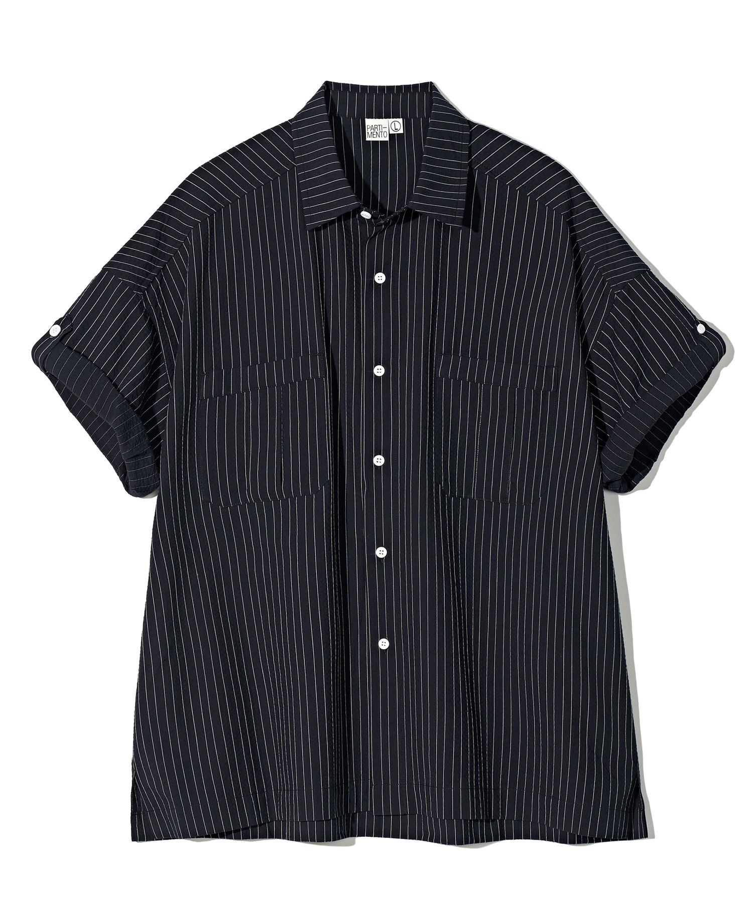 PARTIMENTOのJacquard Stripe Roll-up Half Shirt MUSINSA | PARTIMENTO Jacquard Stripe Roll-up Half Shirt White