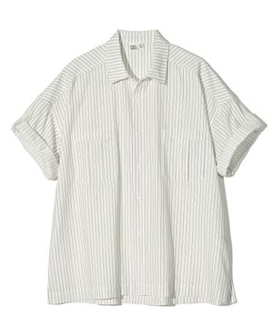 내로우 스트라이프 롤업 하프 셔츠 오프 화이트