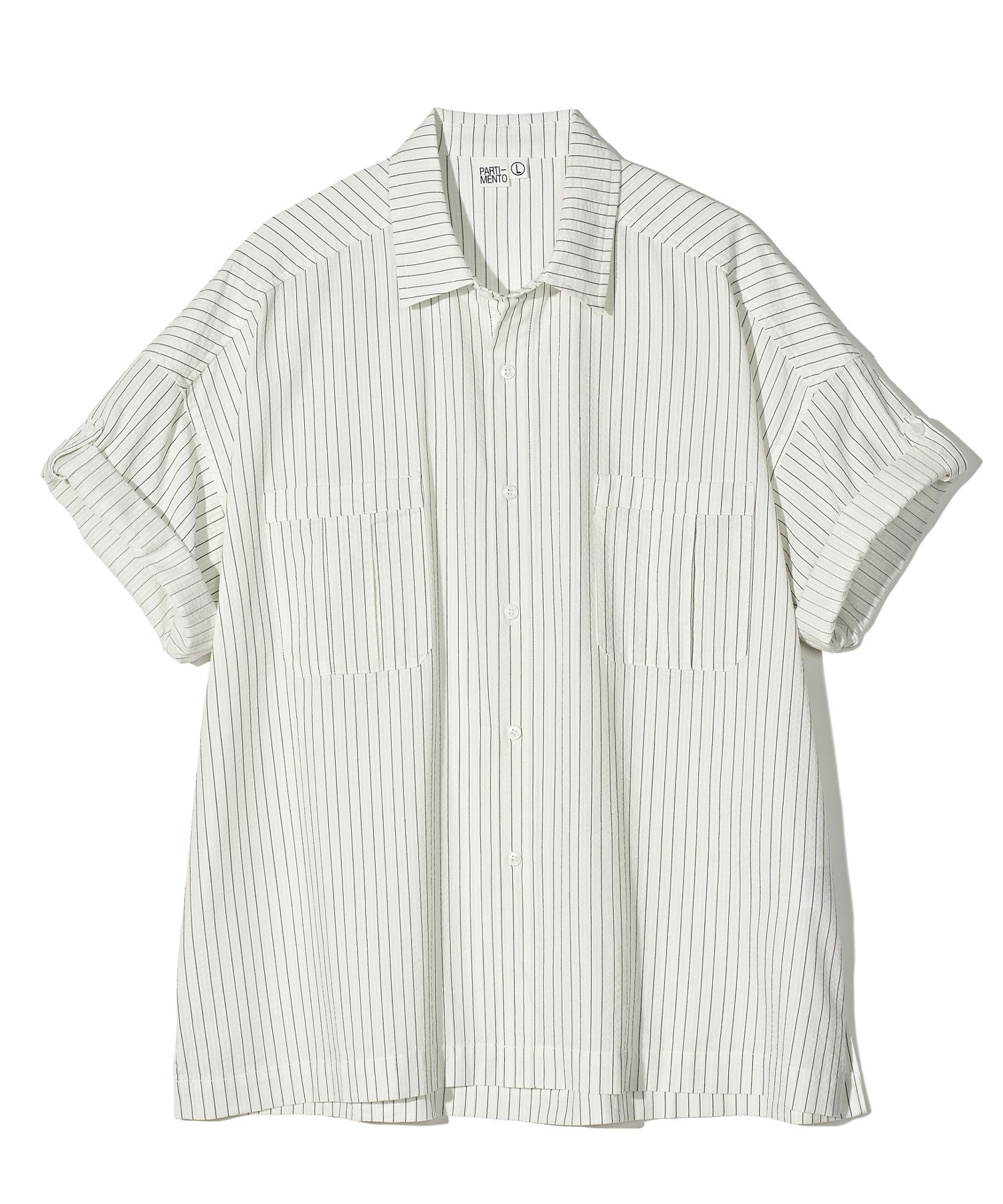 PARTIMENTOのEmbroidered Stripe Roll-up Half Shirt MUSINSA | PARTIMENTO Narrow Stripe Roll Up Half Shirt Off White