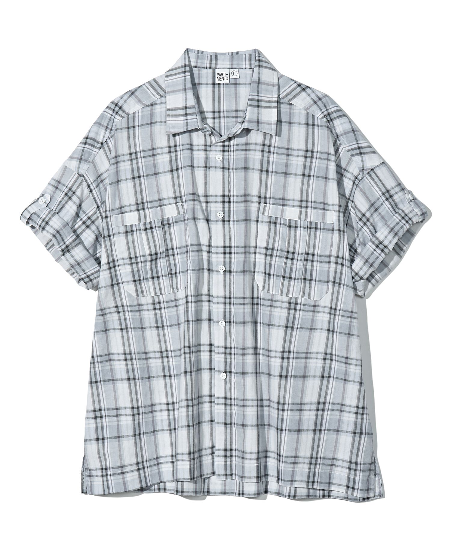 ★PARTIMENTO★ Narrow Stripe Roll Up Half Shirts Off White PARTIMENTO
