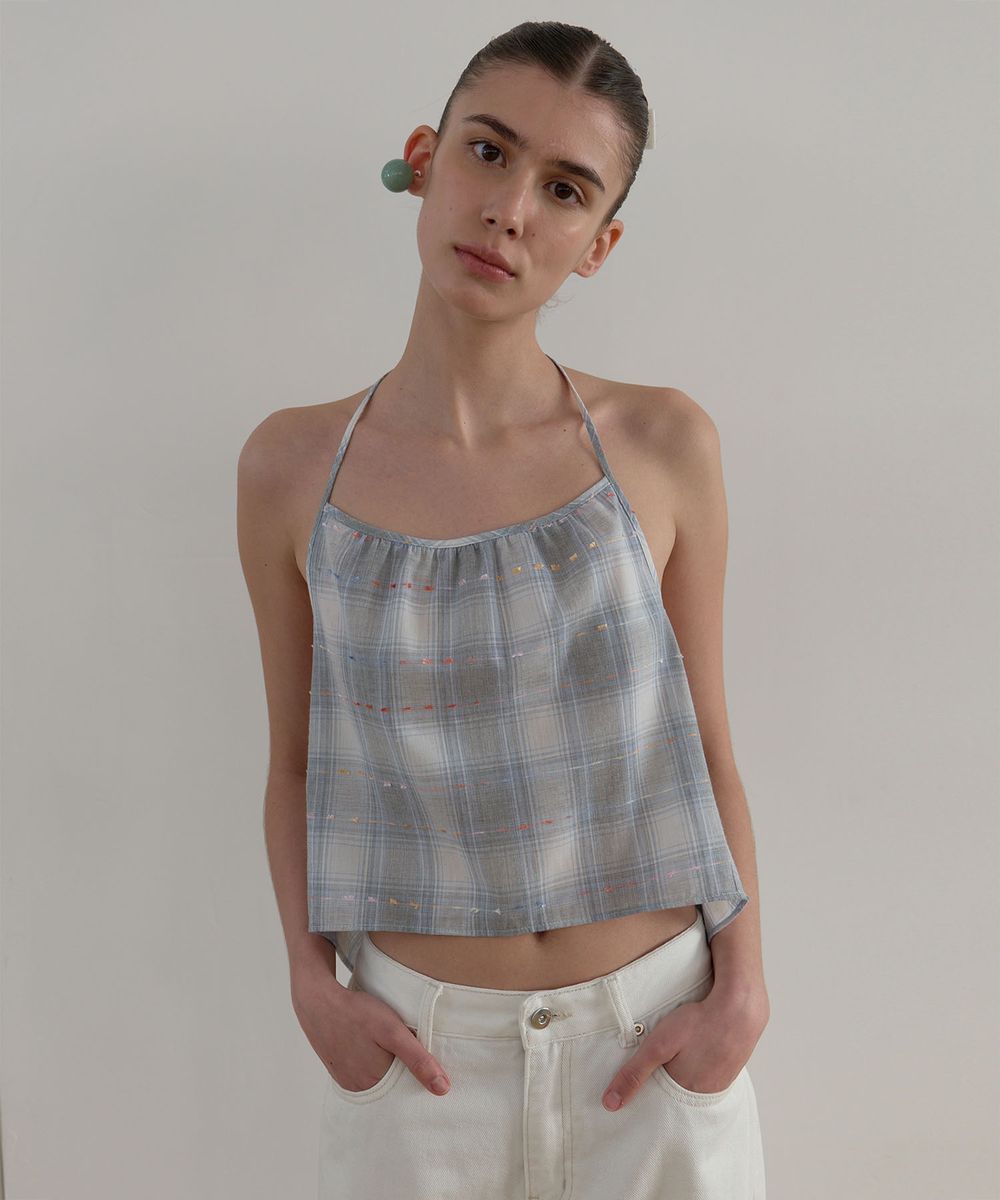 CHECK BUSTIER_BLUE GREY