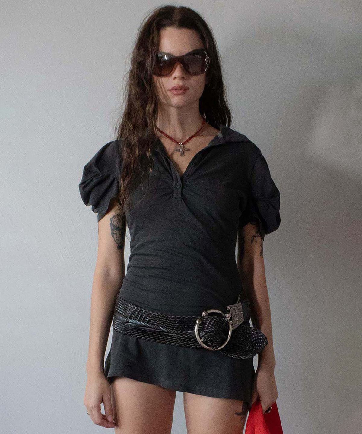 스컬프터(SCULPTOR) Shirring Tennis Dress Washed Black