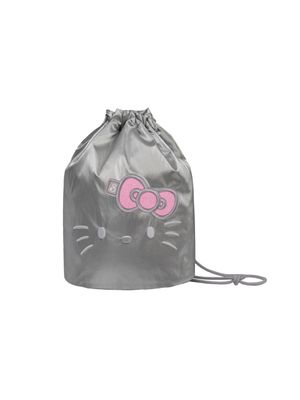 [SET] Hello Kitty Sleek String Backpack Silver+Ribbon Wappen Pink