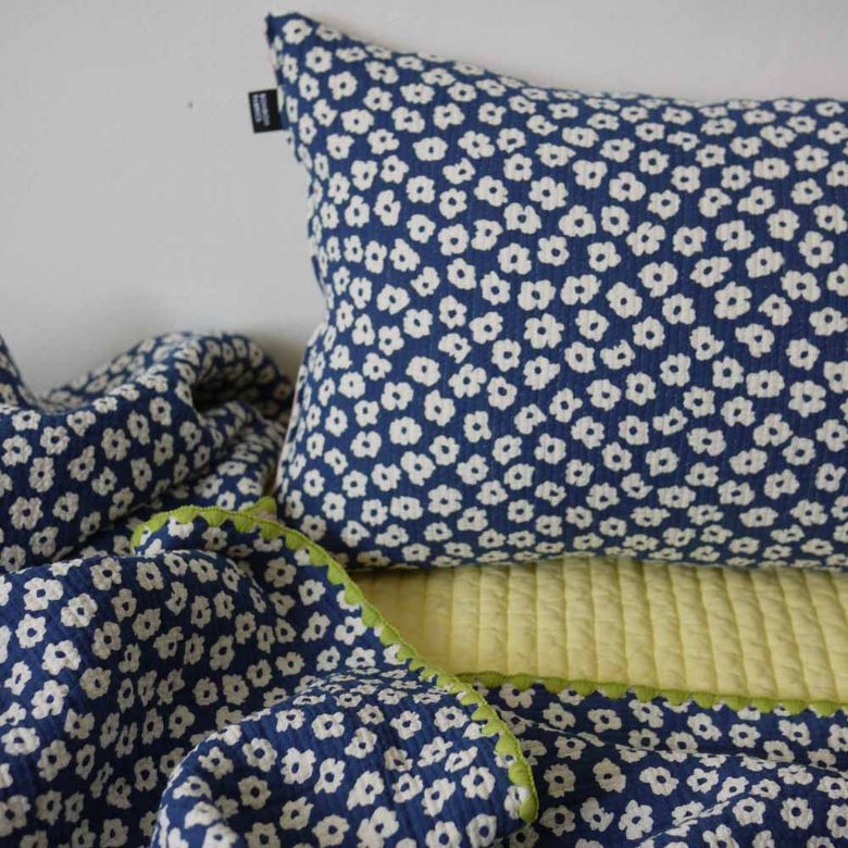 Triple Cotton blanket (navy flower + pink stripe)
