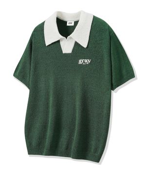 글로우 오픈 카라 니트 반팔 GKBST32 (GREEN)