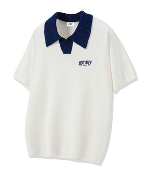 글로우 오픈 카라 니트 반팔 GKBST32 (NAVY)