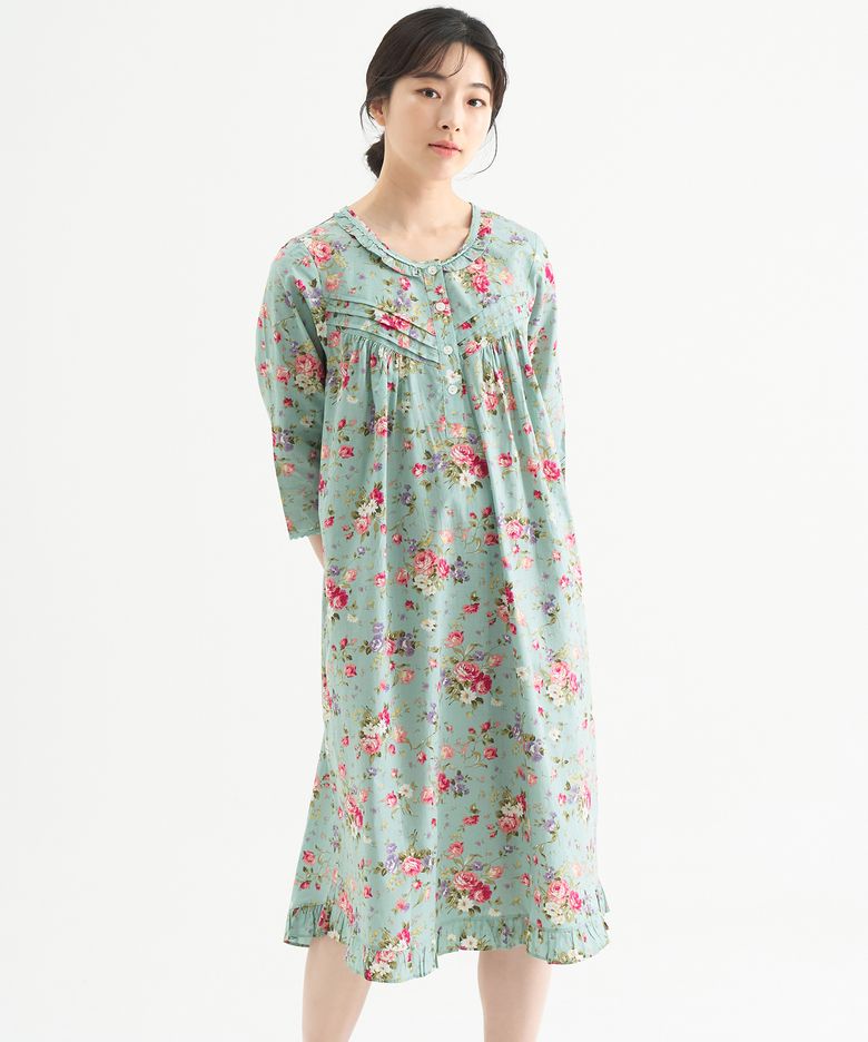 민트장미 7부 순면 여성 빅사이즈 원피스 잠옷