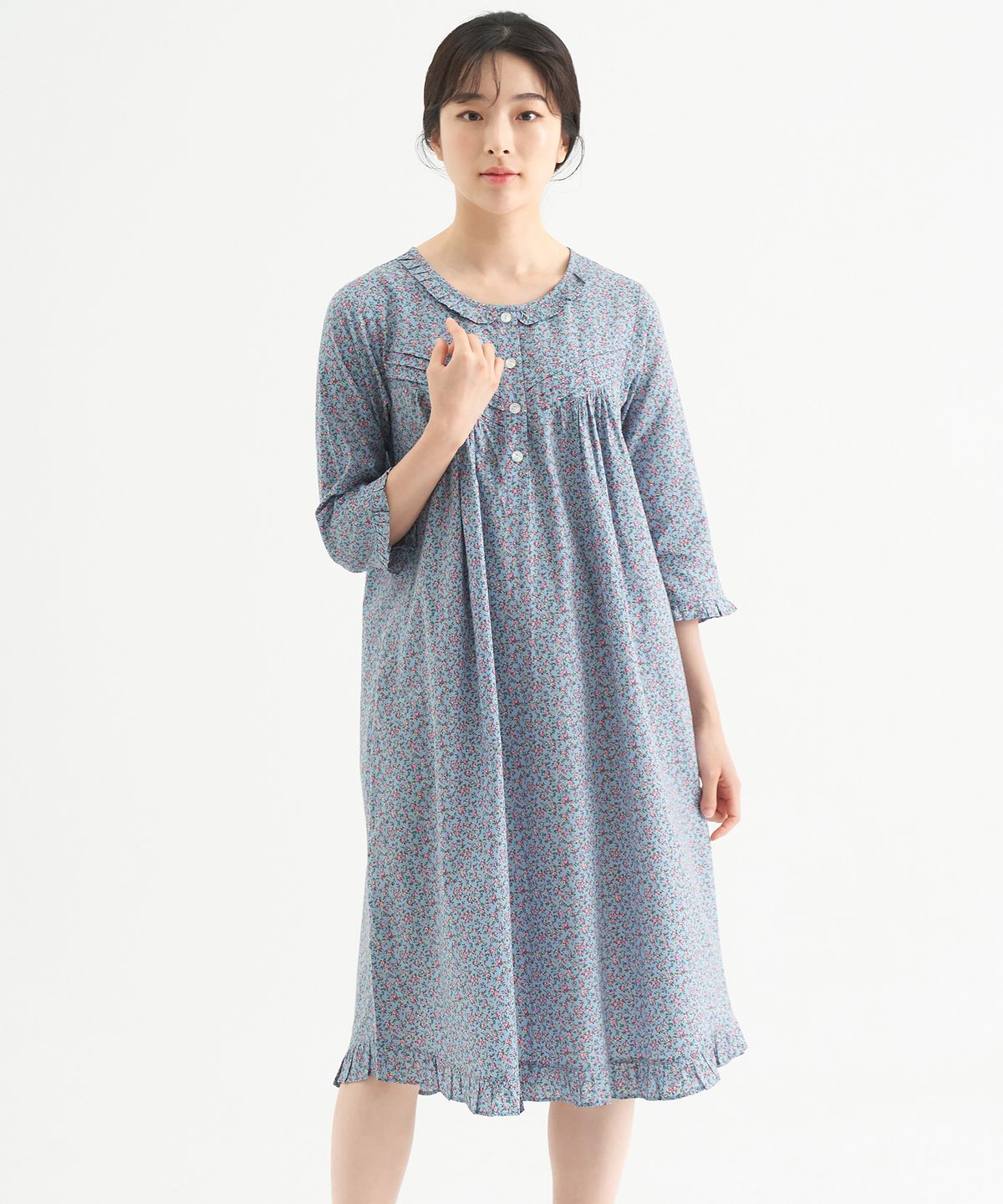 메이플라워(MAY FLOWER) 블루잔꽃 7부 순면 여성 빅사이즈 원피스 잠옷