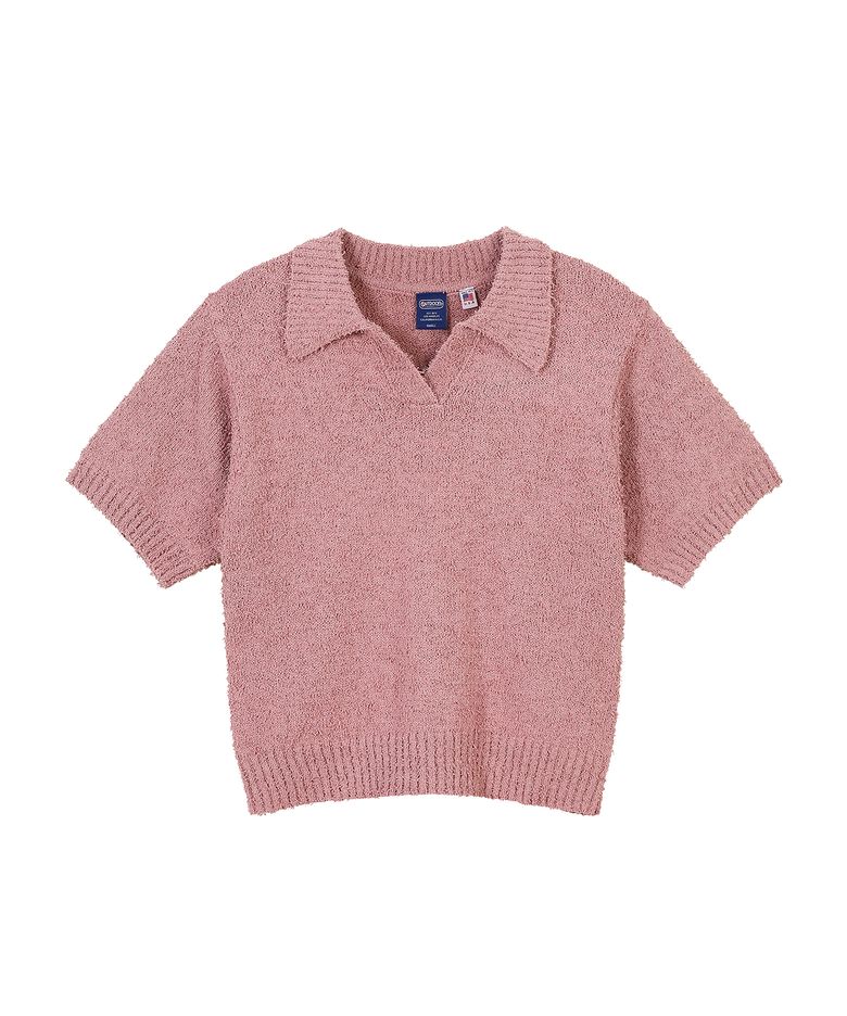 W OPEN COLLAR CROP KNIT (PINK)