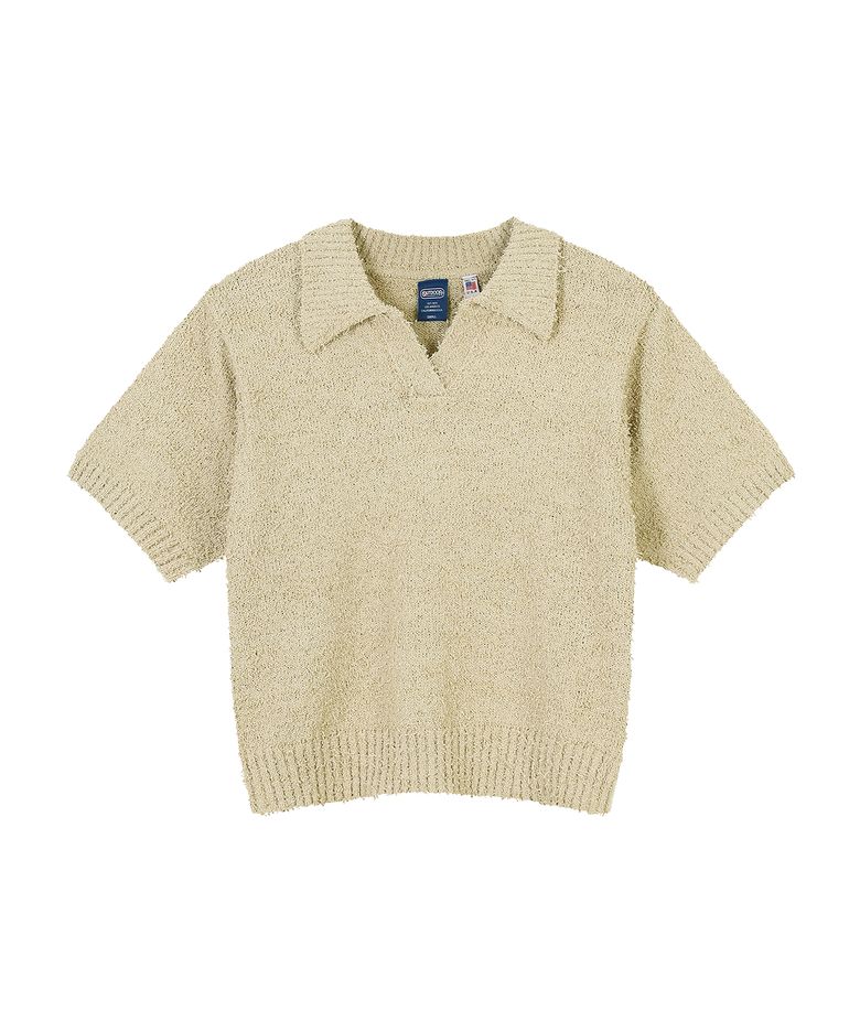 W OPEN COLLAR CROP KNIT (BEIGE)