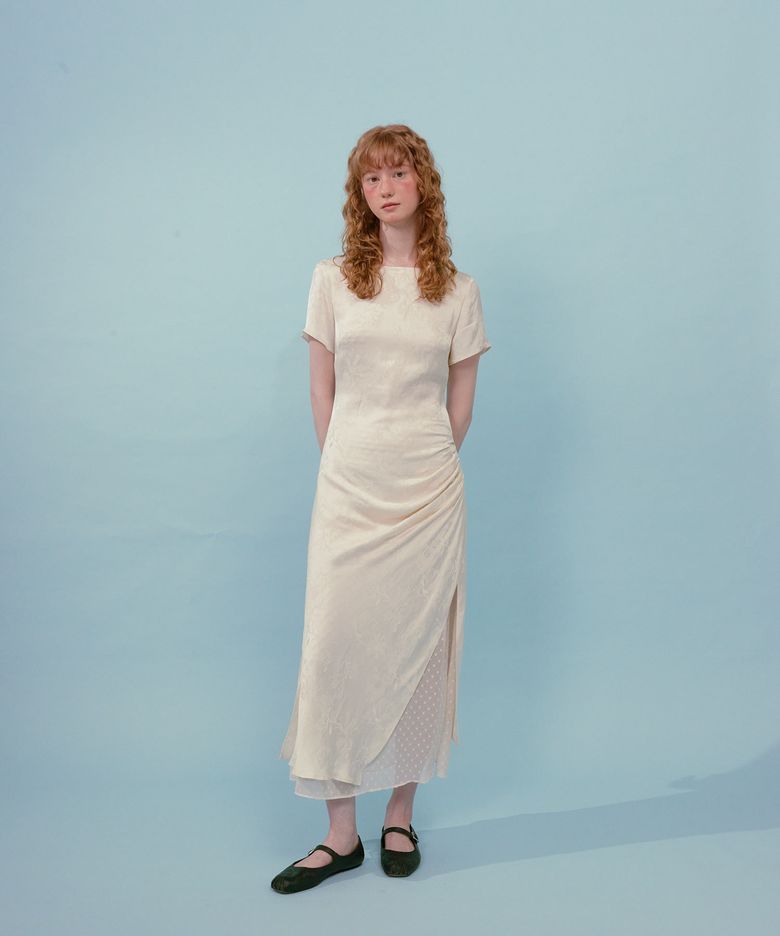 Drape Half Sleeve Dress (Ivory)