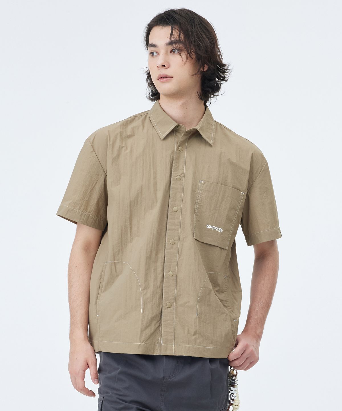 아웃도어 프로덕츠(OUTDOOR PRODUCTS) STITCH HALF SLEEVE SHIRTS (BROWN)