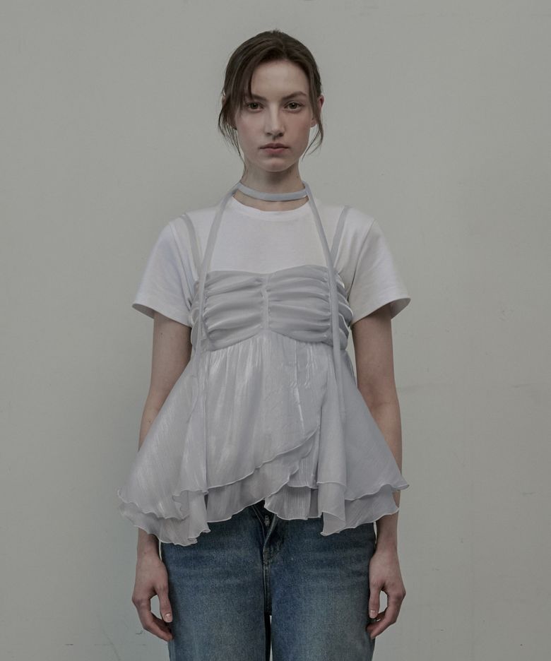 Dew Crape Muffler Sleeveless Top - Grey