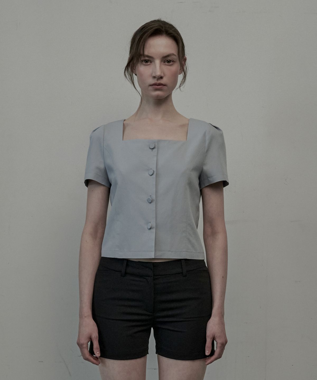 마우솔레움(MAU SOLEUM) Mellow Square Neck Blouse Jacket - Sky Blue