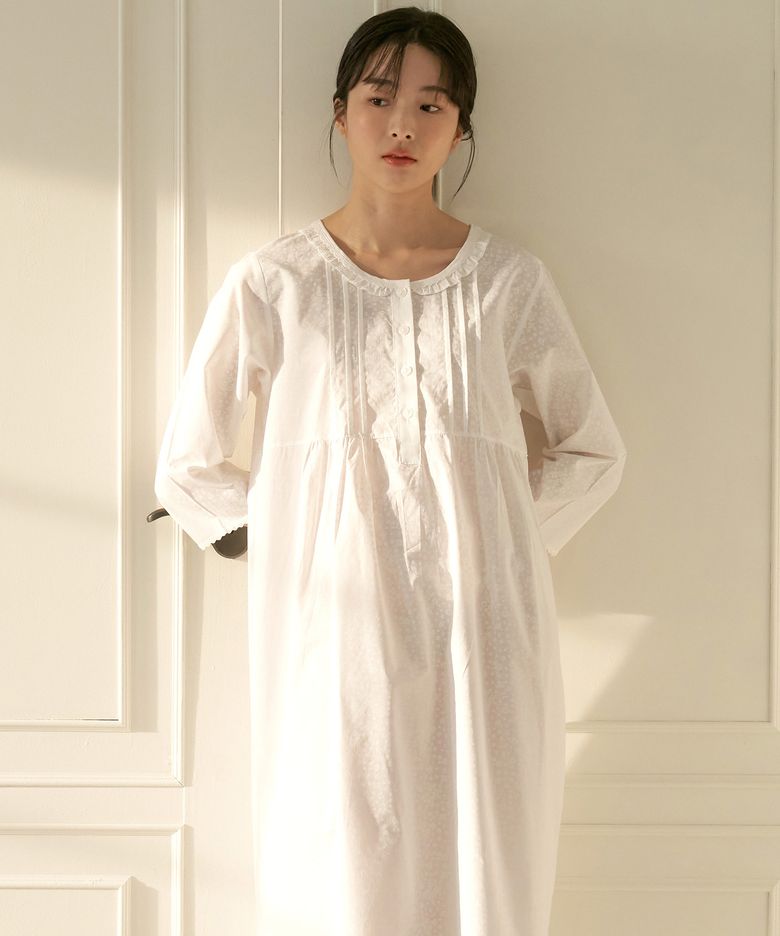 화이트퓨어 7부 순면 여성 빅사이즈 원피스 잠옷