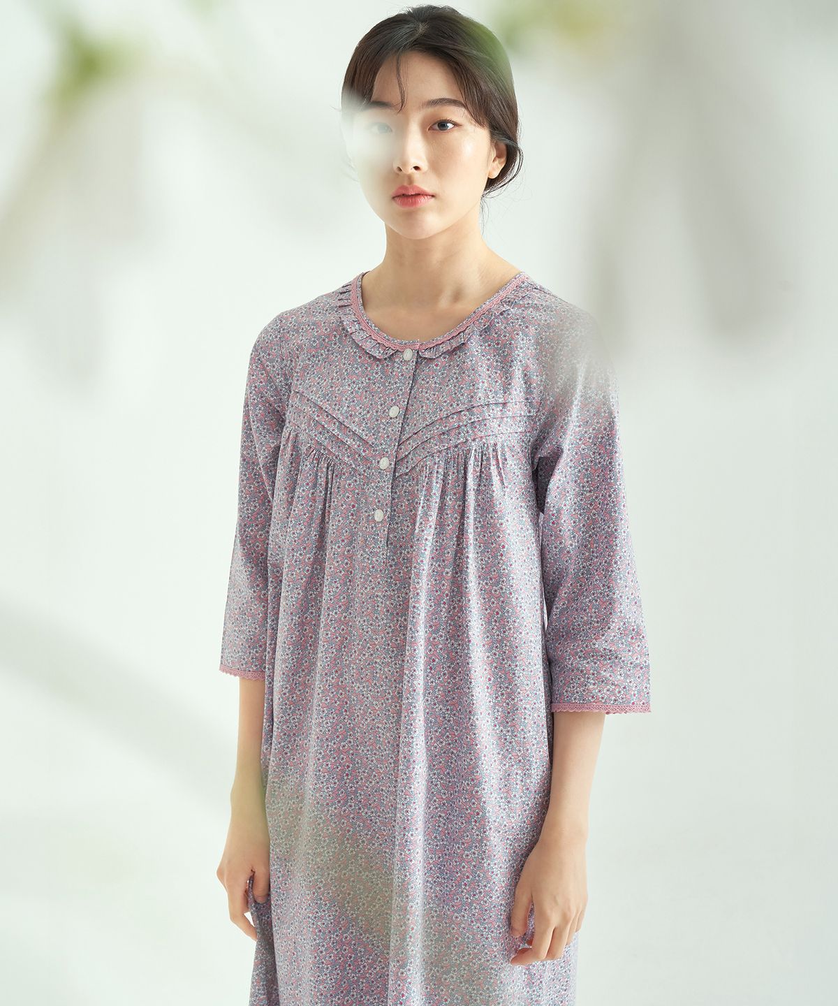 메이플라워(MAY FLOWER) 핑크블러썸 7부 순면 여성 빅사이즈 원피스 잠옷