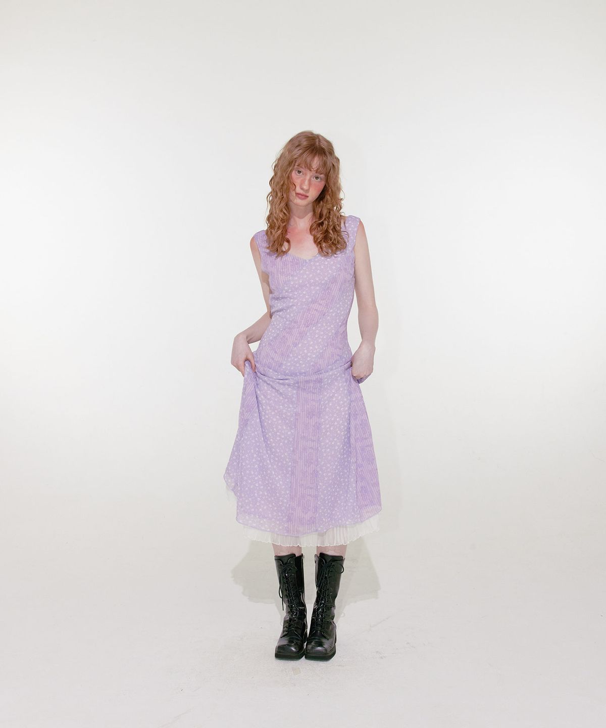 루루서울(LOULOUSEOUL) Paisley Flower Mix Dress (Purple)