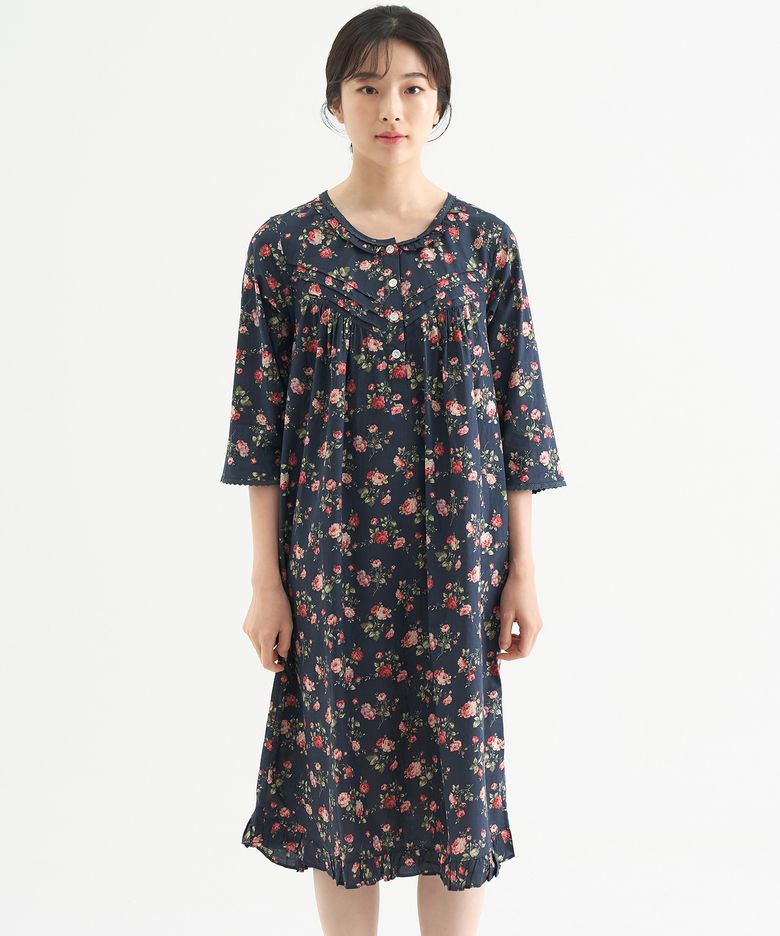 로즈네이비 7부 순면 여성 빅사이즈 원피스 잠옷
