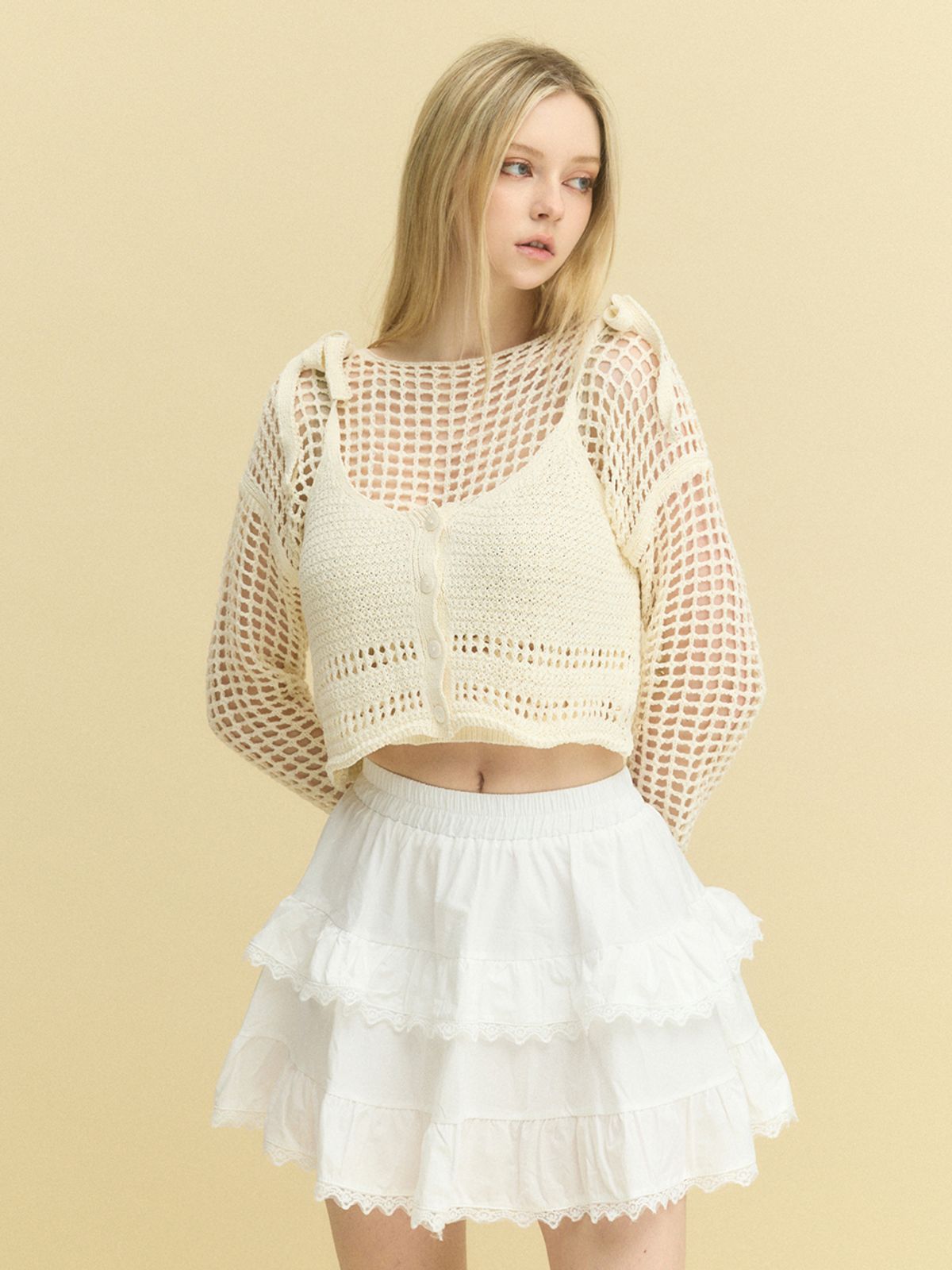 쿨키튼(KOOLKITTEN) Sandy Breeze Crop Knit Top