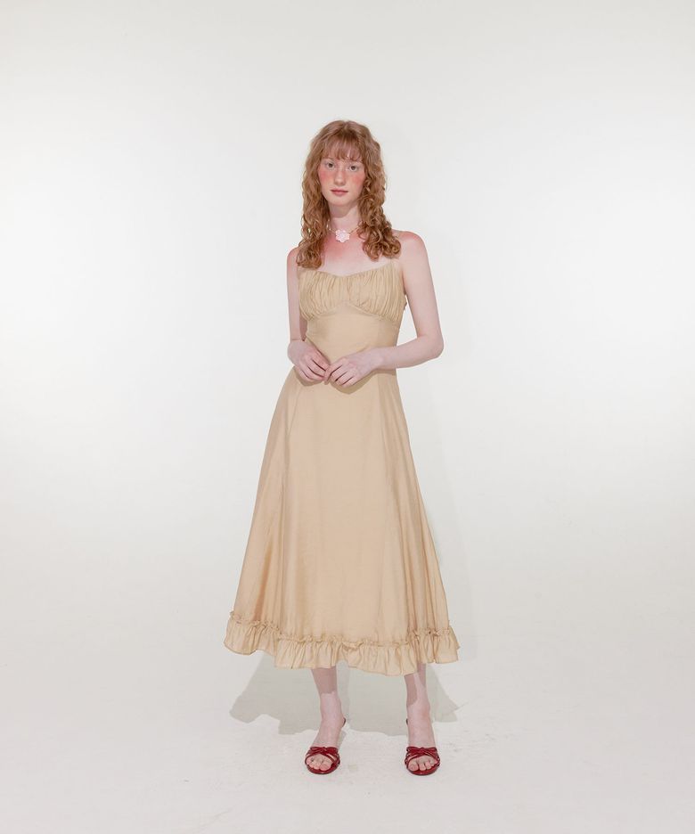 Lily Shirring Long Dress (Beige)