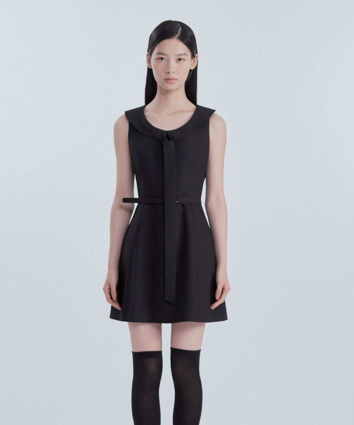 마우솔레움(MAU SOLEUM) Scarf Sleeveless Suit Dress - Black
