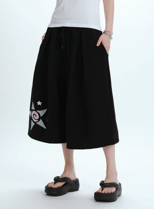 체크 스타 아플리케 버뮤다 팬츠[블랙]