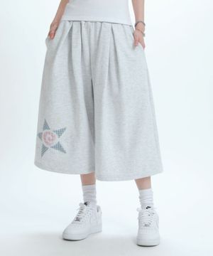 체크 스타 아플리케 버뮤다 팬츠[화이트메란지]