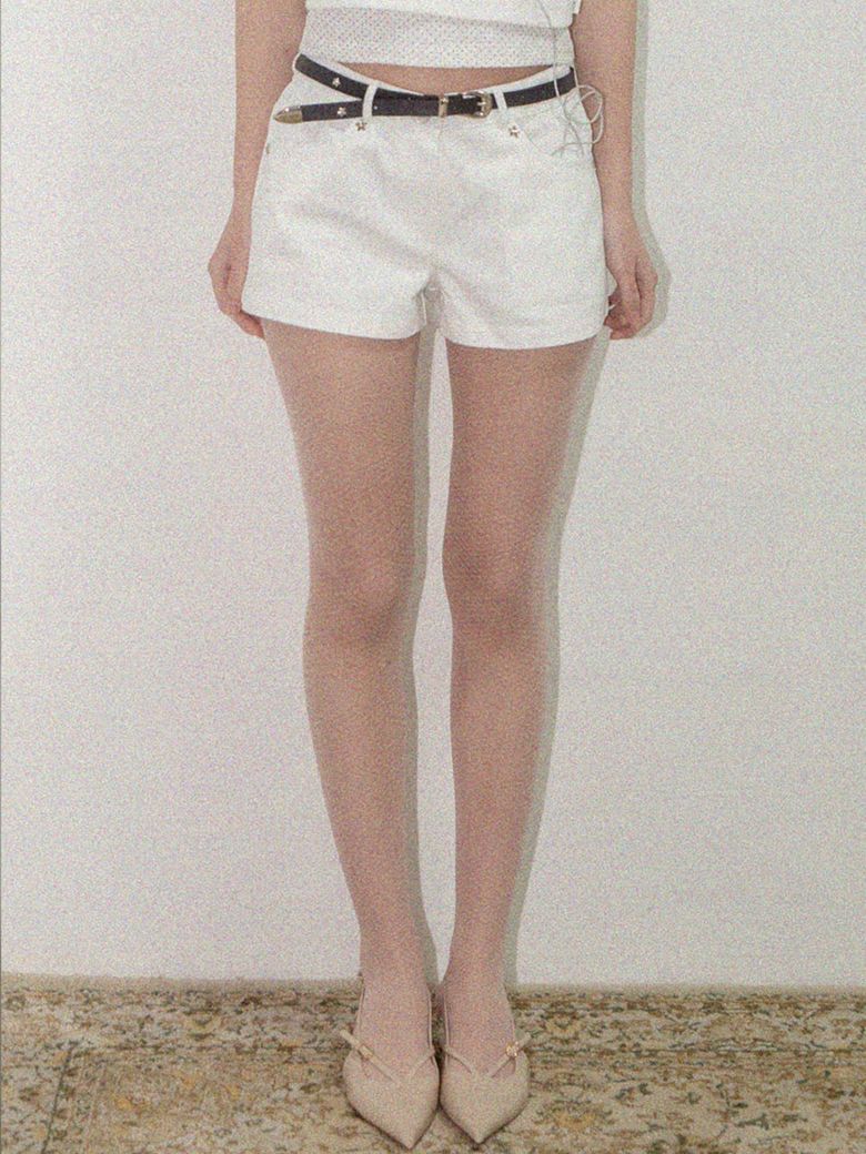 별 숏 데님 팬츠-화이트