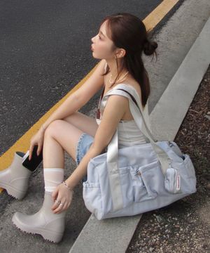[파우치세트] glossy shoulder duffel bag_Mist blue
