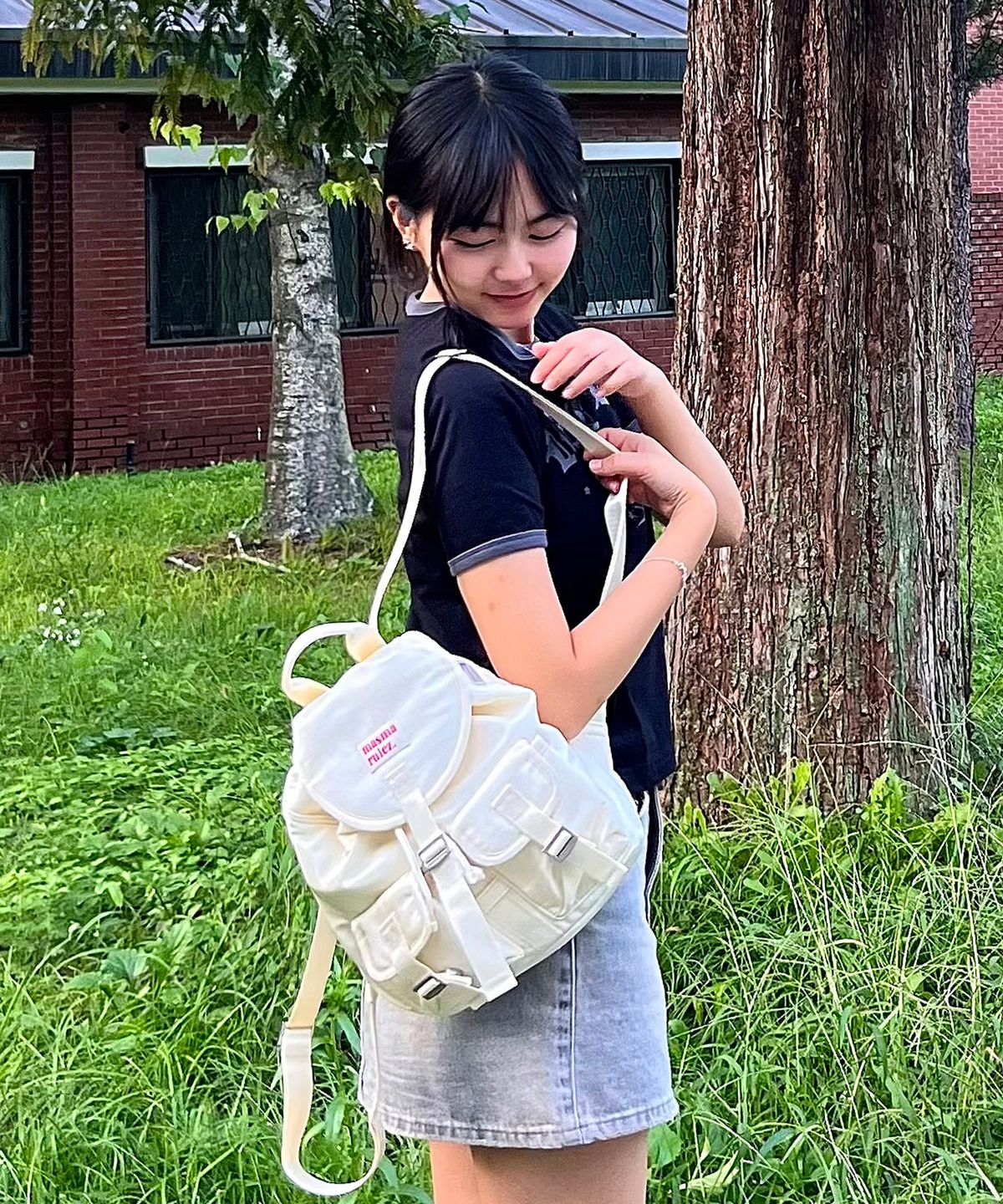 마스마룰즈(MASMARULEZ) mini ver. Glossy belted flap backpack_Pale Lemon