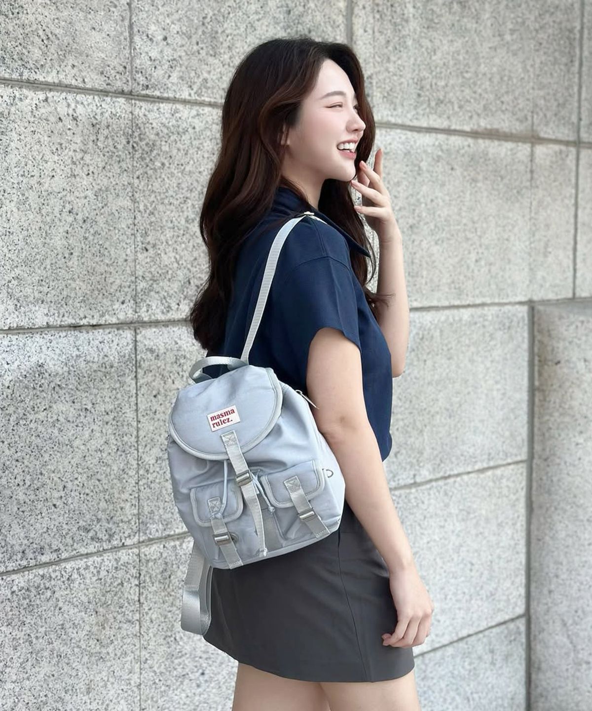 마스마룰즈(MASMARULEZ) mini ver. Glossy belted flap backpack_Mist blue