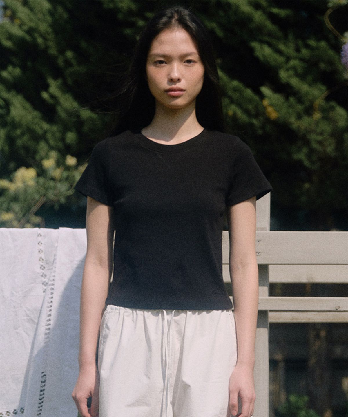 베이오드(BAIE OUD) V-stitch short-sleeved T-shirt_black