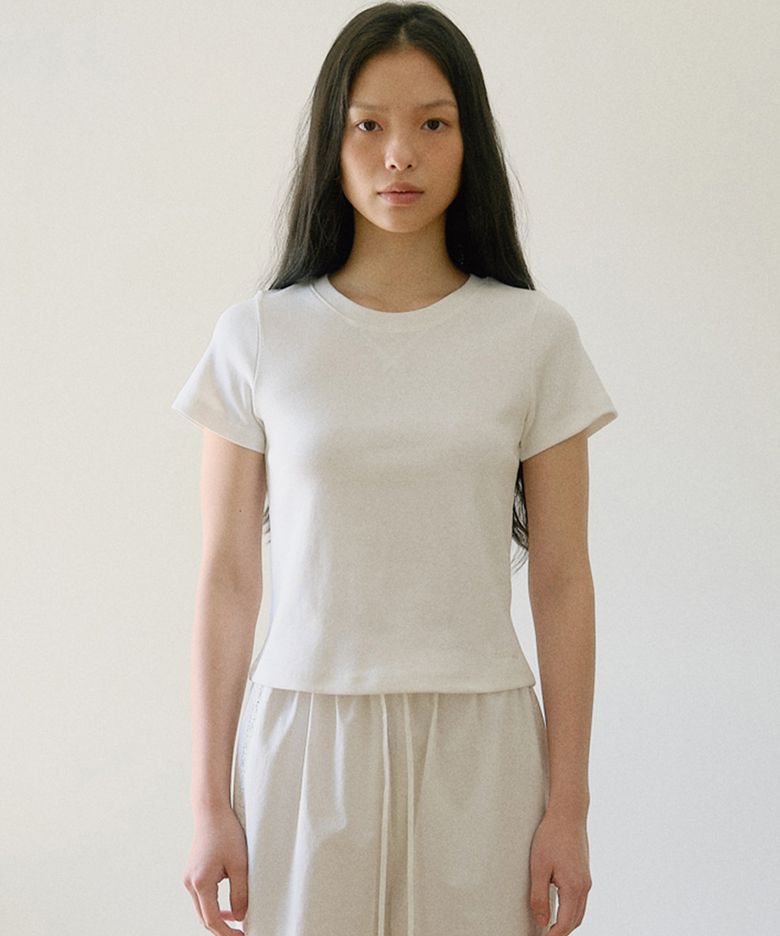 V-stitch short-sleeved T-shirt_white