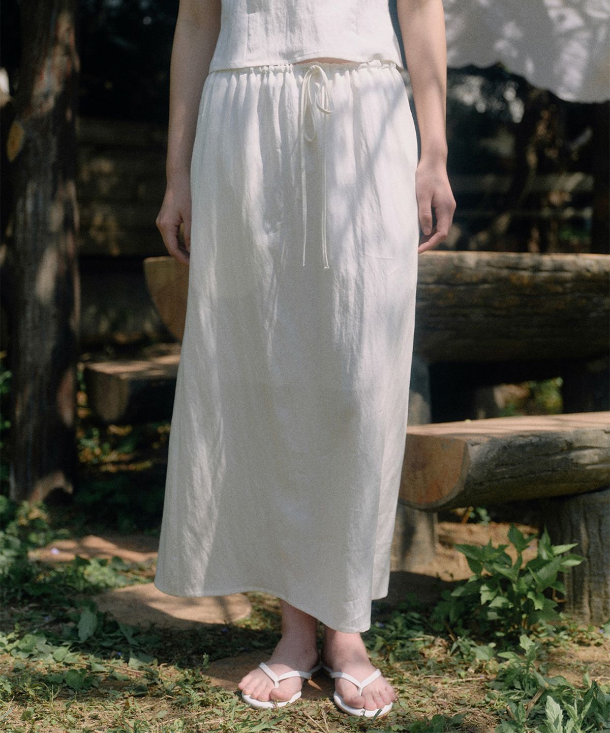 베이오드(BAIE OUD) Tencel string long skirt_ivory