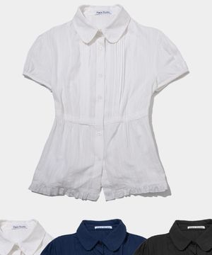 퍼프소매 크롭 스트링 핀턱 프릴 반팔 블라우스 셔츠_ 3COLOR