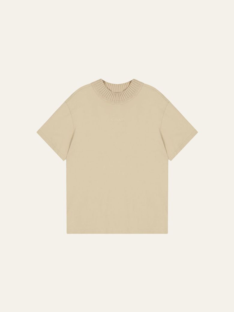 Ribbed Collar Tee (Beige)