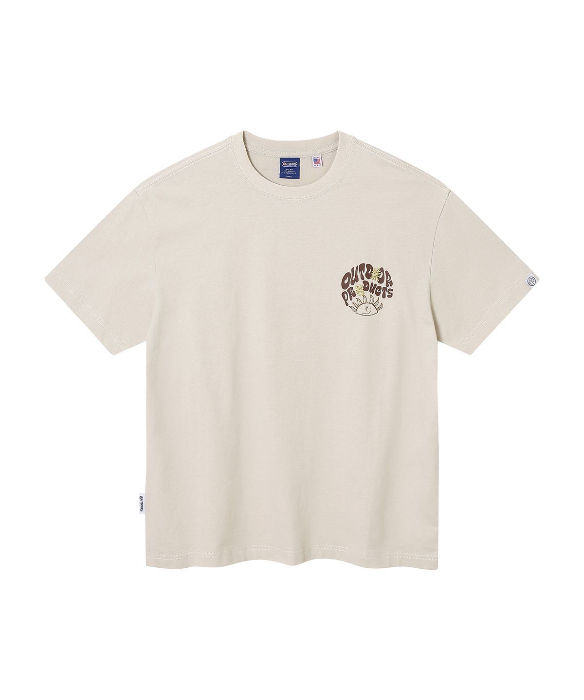 아웃도어 프로덕츠(OUTDOOR PRODUCTS) FLOWER LOGO PRINT HALF SLEEVES (BEIGE)