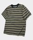스트라이프 코튼 로고 자수 라운드넥 오버핏 반팔 티셔츠[카키]
