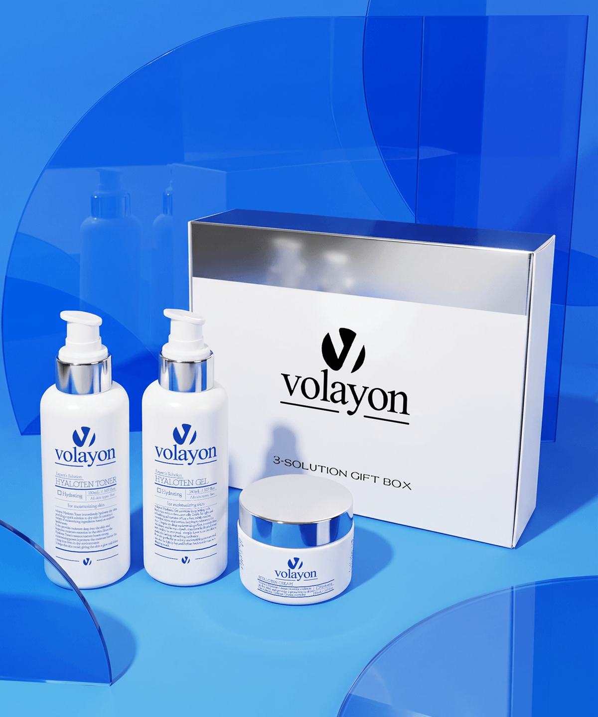 볼라욘(VOLAYON) [수분보습세트] 3-SOLUTION 기프트 박스- 초고보습 3종세트 (토너150ml+겔150ml+크림50ml)