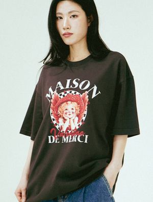 UNISEX 스모키 빈티지 엔젤 오버핏 피그먼트 다잉 헤비져지 반소매 티셔츠 차콜그레이(FCF2TS416M)