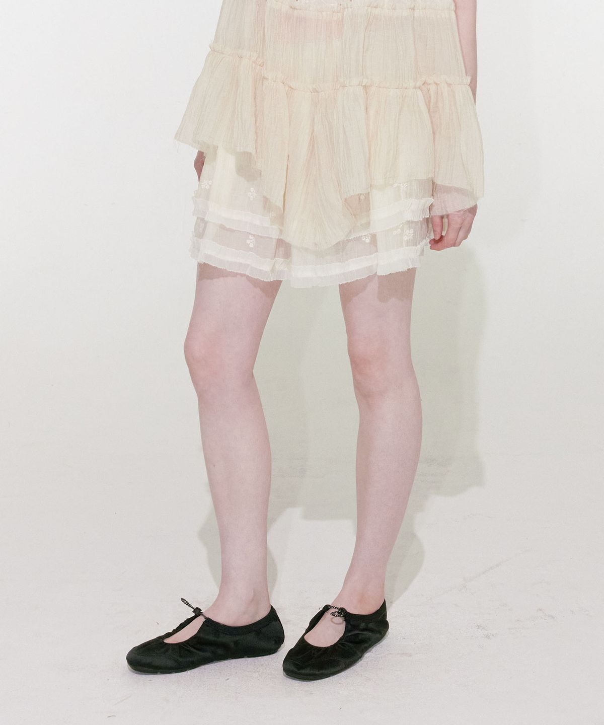 루루서울(LOULOUSEOUL) Double Chiffon Layered Skirt (Ivory)