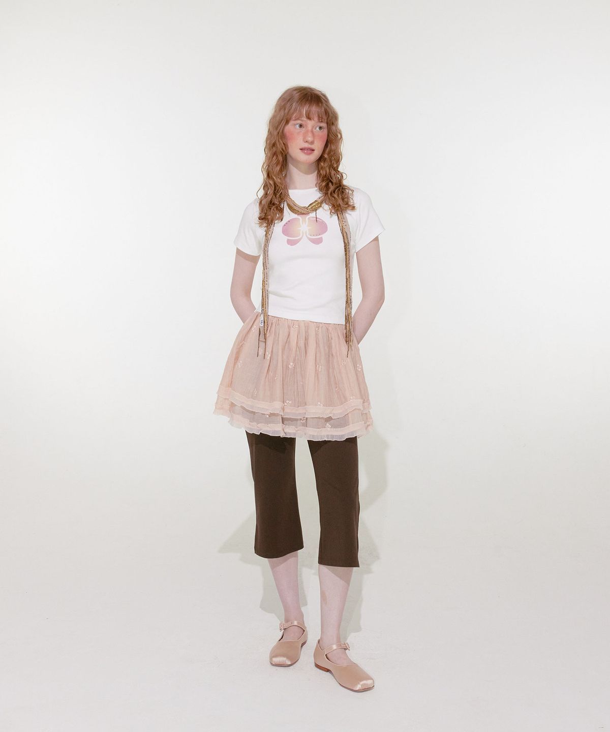 루루서울(LOULOUSEOUL) Double Chiffon Layered Skirt (Apricot)