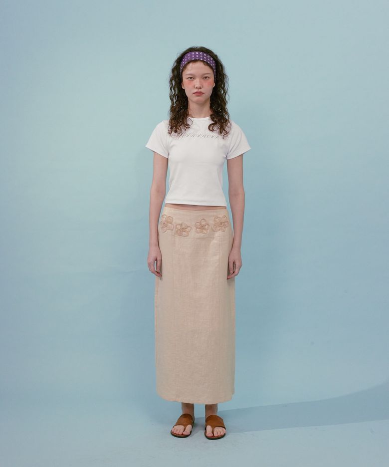 Shiny Flower Skirt (Beige)