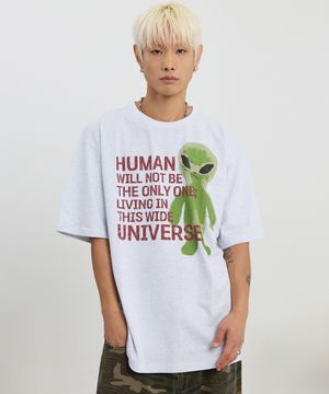 에일리언 슬로건 반팔티셔츠 멜란지화이트